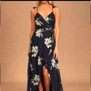 NWT Lulu's Navy Floral Maxi All Mine Navy Blue Floral Print High-Low Wrap size.5